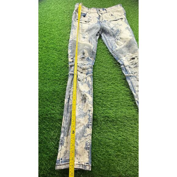Embellish Moto Biker Jeans Men’s Sz 30 Skinny Distressed Bleach Wash Zip Pockets - Picture 6 of 10